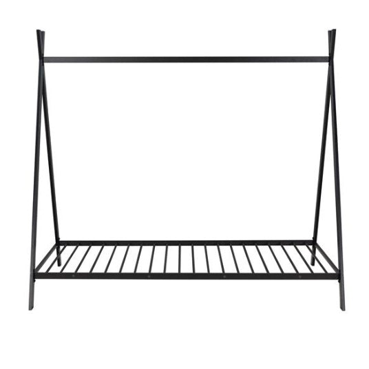 Black Metal Double-Size Floor House Bed with Slats | Viva
