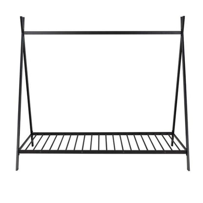 Black Metal Double-Size Floor House Bed with Slats | Viva