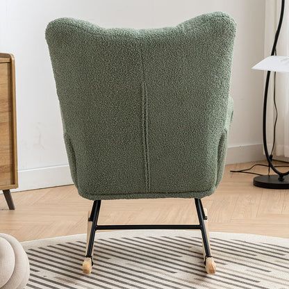 Green Teddy Fabric Wingback Rocking Chair with Side Pocket | Viva