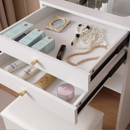 Illuminated Elegance: White Vanity Desk with Lighted Mirror & Ample Storage