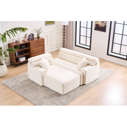Viva Atelier Lyric White Chenille Compression Sofa with Chaise