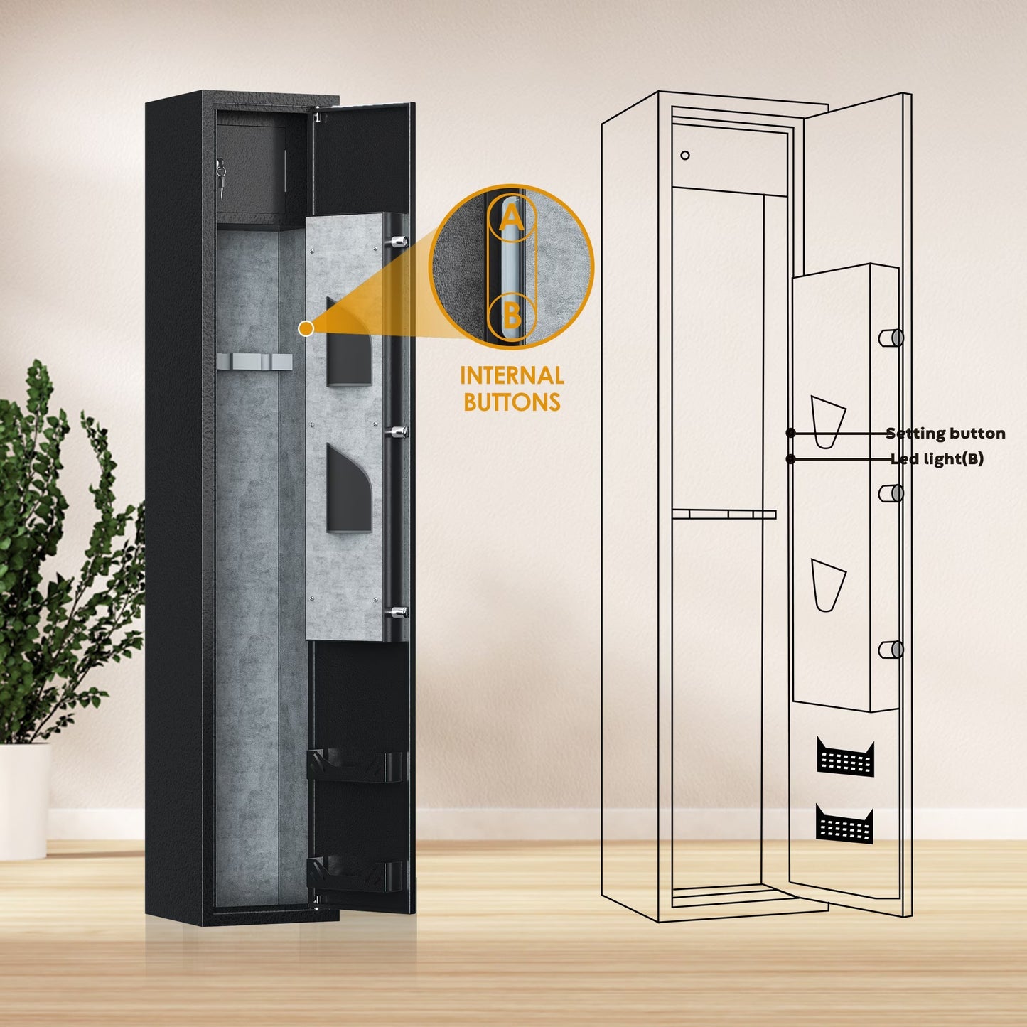 Biometric Rifle & Pistol Gun Safe | Quick Access, LED Light & Alarm System | Secure Firearm Storage Cabinet