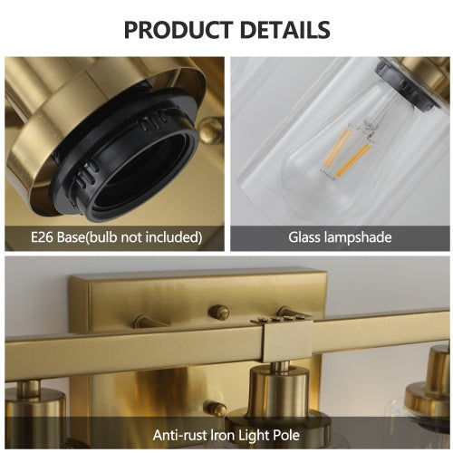 Gold 5-Light Vanity Light with Clear Glass Shade – Modern Bathroom Wall Fixture