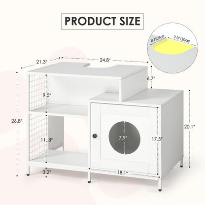White Hidden Cat Litter Box Enclosure with Divider | Viva Haven