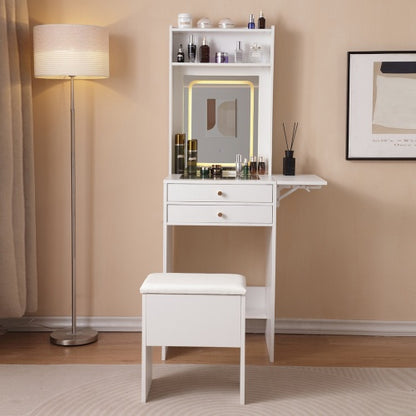Illuminated Elegance: White Vanity Desk with Lighted Mirror & Ample Storage