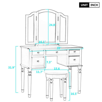 Viva Elite 5-Drawer Vanity Set with Mirror & Stool Collection - The Future of Complete Beauty
