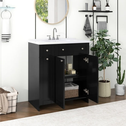 30-Inch Black Bathroom Vanity with Ceramic Sink – Sleek & Spacious Storage Solution