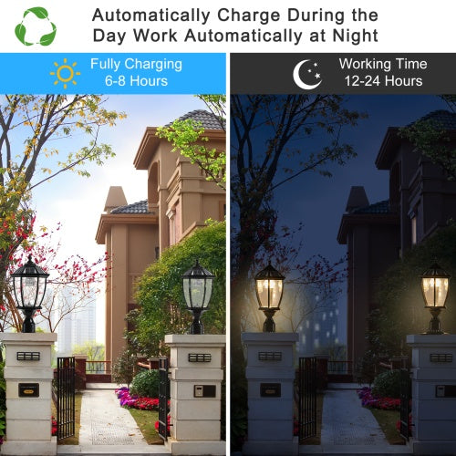 Solar Pillar Headlights with Dimmable LEDs – 2-Pack | Elegant & Energy-Efficient Outdoor Lighting