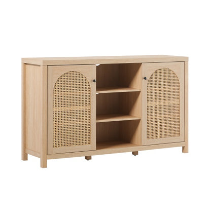 Transitional 2-Door Sideboard With Arched Rattan Panels, Black