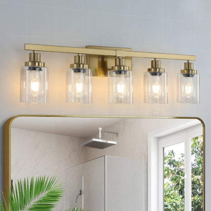 Gold 5-Light Vanity Light with Clear Glass Shade – Modern Bathroom Wall Fixture