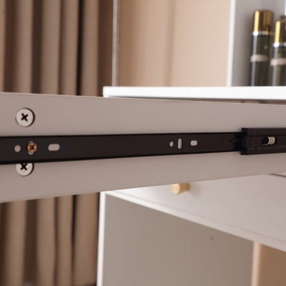 Illuminated Elegance: White Vanity Desk with Lighted Mirror & Ample Storage