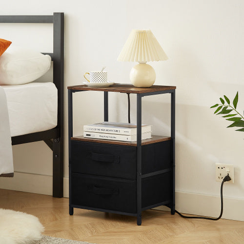 Brown bedside table storage detail