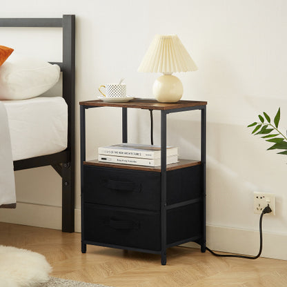 Brown bedside table storage detail