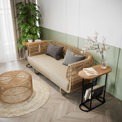 Brown Acacia Oval Side Table with Magazine Storage | Viva