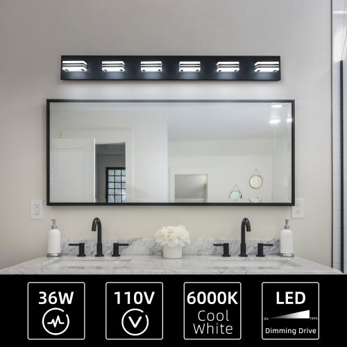 Viva Elite Modern Black Vanity Light - 6-LED Acrylic Bathroom Fixture