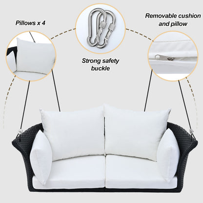 Luxury 2-Person Hanging Swing Chair – Elegant Rattan Wicker Porch Swing for Your Outdoor Oasis