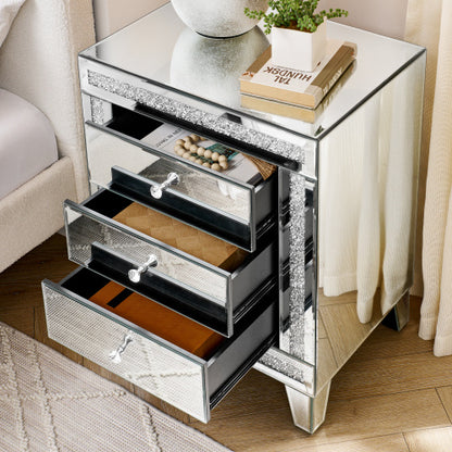 Silver Mirror Three-Drawer Cabinet – Elegant Multi-Purpose Storage Solution