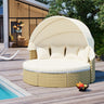 Luxury Outdoor Round Sectional Sofa Set | Premium Rattan Sunbed with Retractable Canopy