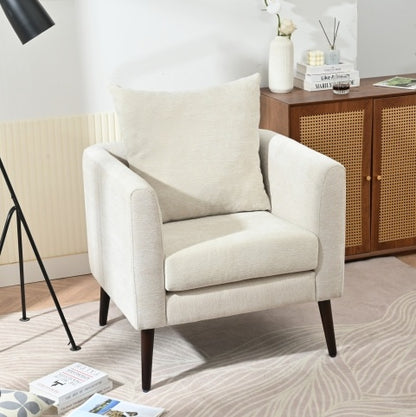 Beige Chenille Armchair with Rubberwood Legs | Viva
