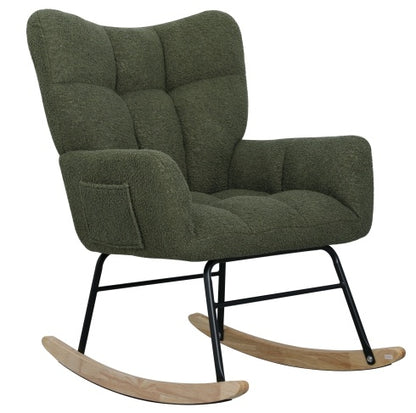 Olive Green Teddy Upholstered Rocking Chair | Viva Cozy Retreat