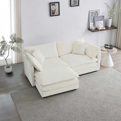 White 2-Seater Sectional Sofa with Ottoman | Viva
