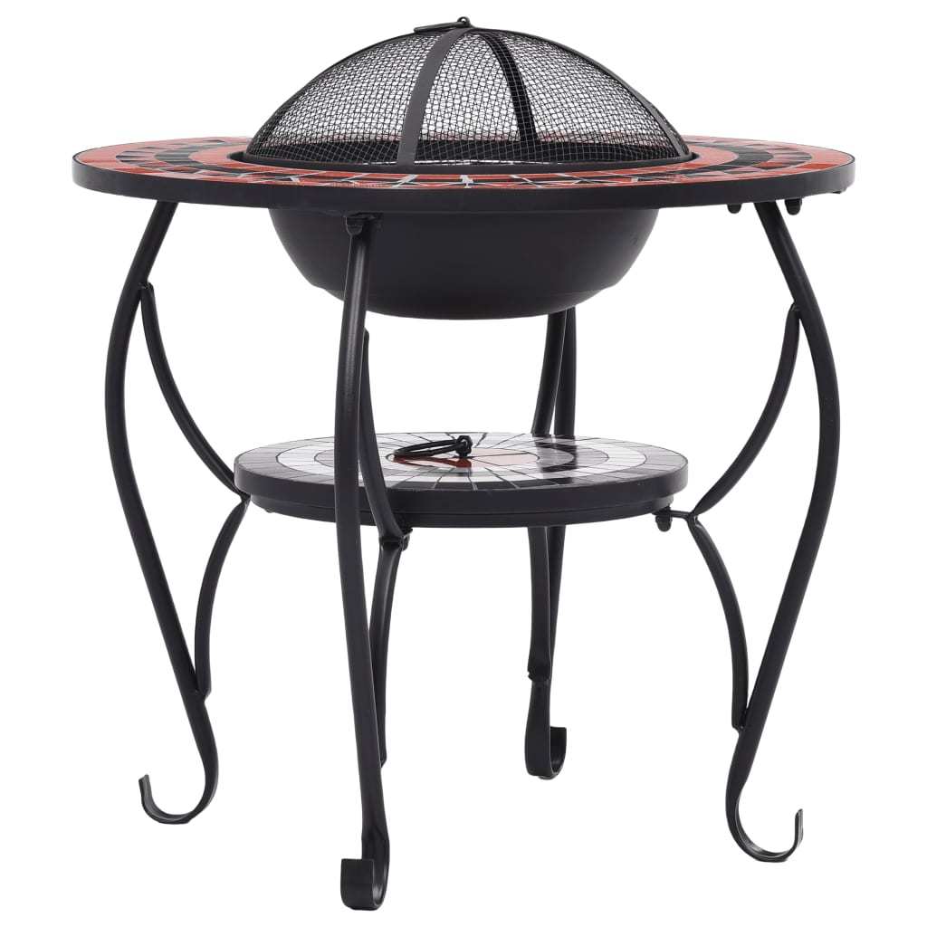 Terracotta & White Mosaic Fire Pit Table - Elegant Outdoor Centerpiece