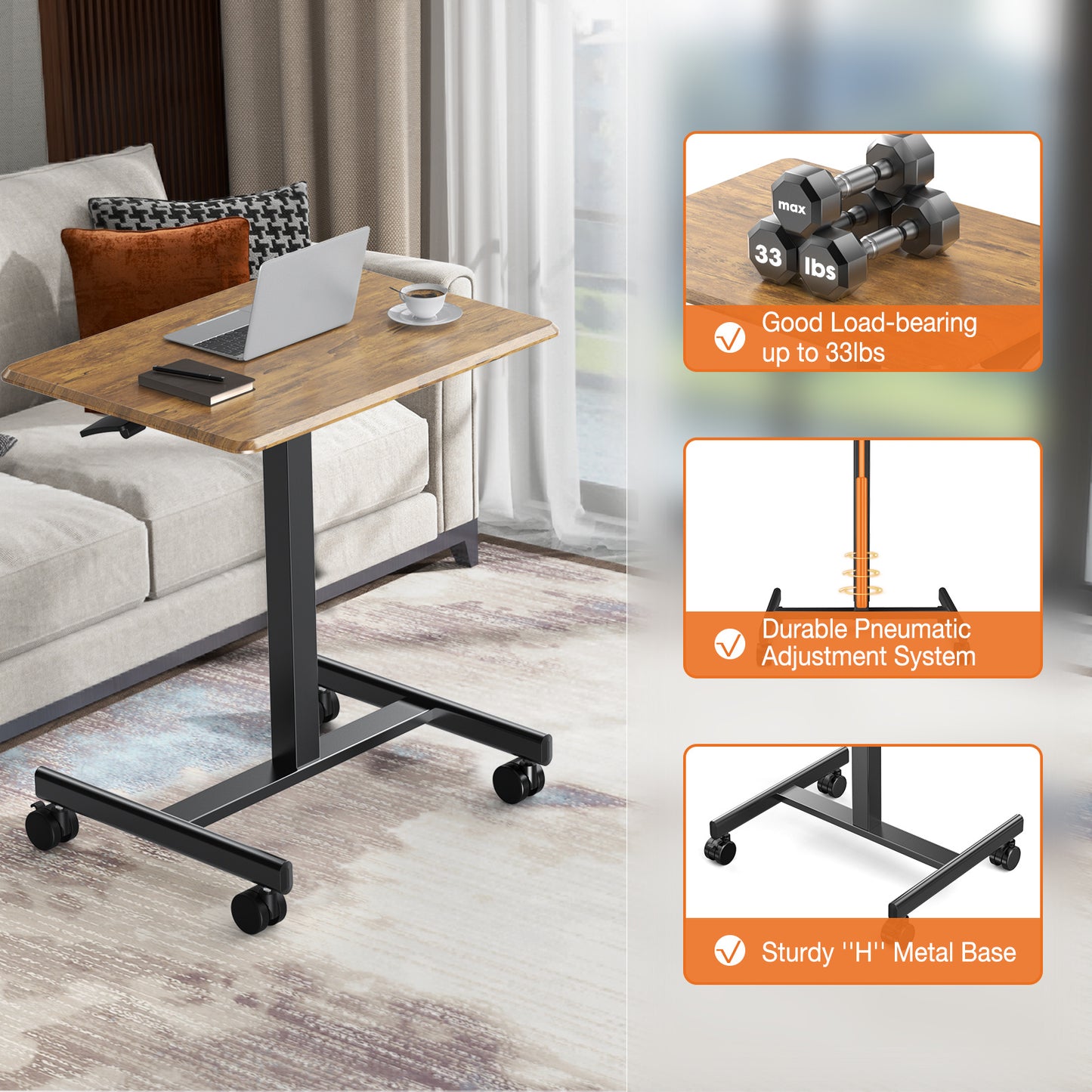 Viva Smart Living Collection: Rolling Adjustable Laptop Cart & Overbed Table