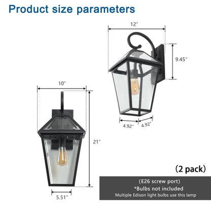 Viva Elite Outdoor Wall Lanterns - 2-Pack Waterproof Black Farmhouse Sconces