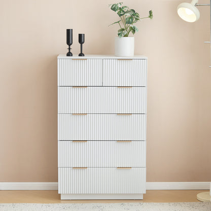 White P2 Density Board, Corrugated Surface, Five Layers And Six Drawers, Chest Of Drawers