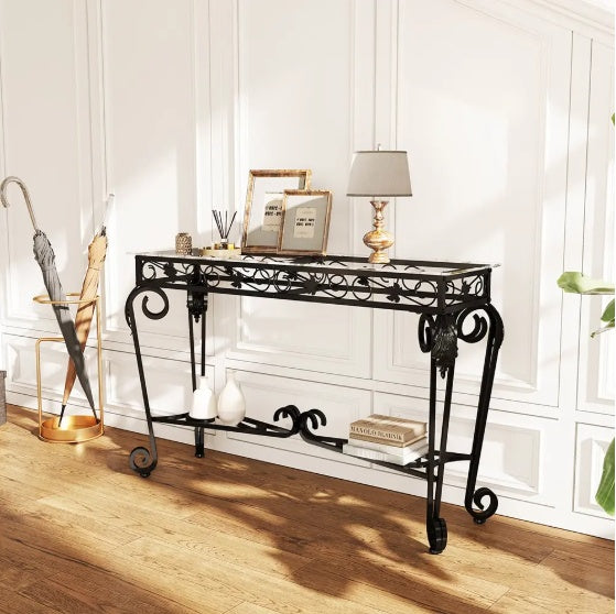 Modern Tempered Glass Metal Frame Table – Elegant & Durable Design
