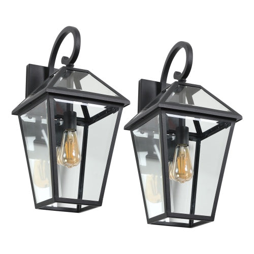 Viva Elite Outdoor Wall Lanterns - 2-Pack Waterproof Black Farmhouse Sconces