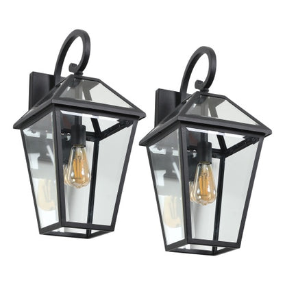 Viva Elite Outdoor Wall Lanterns - 2-Pack Waterproof Black Farmhouse Sconces