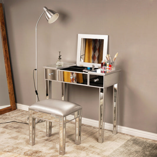 FCH Silver Computer Desk with Clamshell Mirror – Stylish & Functional Workstation