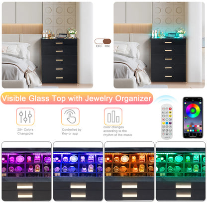 5-Drawer Storage Cabinet with LED Light & Tempered Glass – Elegant & Smart Organization