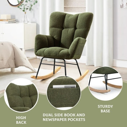 Olive Green Teddy Upholstered Rocking Chair | Viva Cozy Retreat