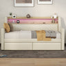 Twin Size Upholstered Daybed with Storage Drawers, LED Lights & Charging Station – Elegant Multifunctional Comfort