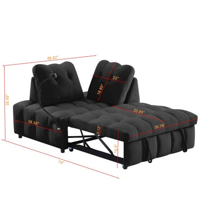 Velvet Pull-Out Sofa Bed with Removable Backrest & USB | Viva