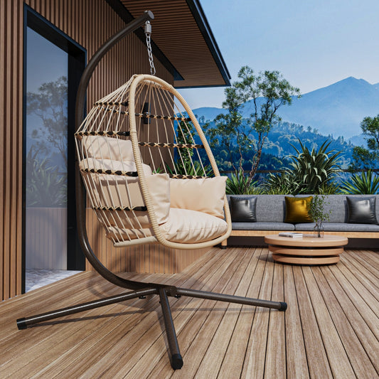 Patio Foldable Hanging Swing Chair with Stand - Natural Color