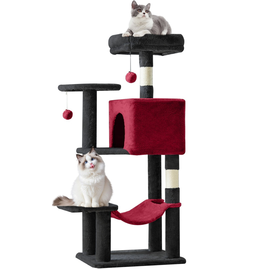 44-Inch Multi-Cat Tree Tower with Sisal Scratching Posts, Hammock & Extended Platforms