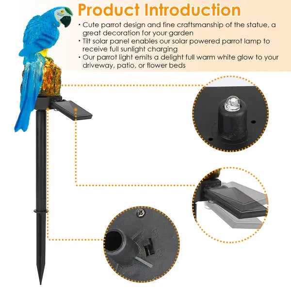 Viva Elite Solar Parrot Garden Light - Whimsical LED Landscape Sculpture