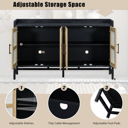 Black & Natural 60-Inch Rattan-Door Sideboard | Viva