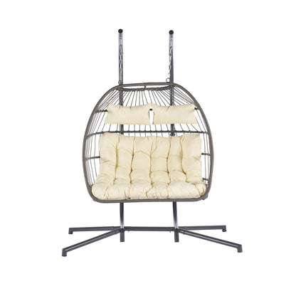 Luxury 2-Person Rattan Hanging Egg Chair | Weather-Resistant Wicker Patio Swing