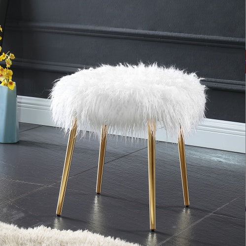 White Ravni Faux-Fur Ottoman with Rose-Gold Legs | Viva