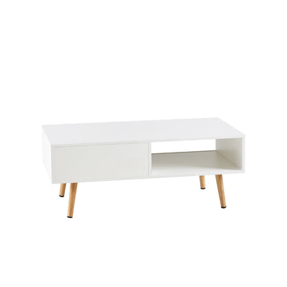 Rattan Coffee Table With Sliding Door And Solid Wood Legs - Modern Living Room