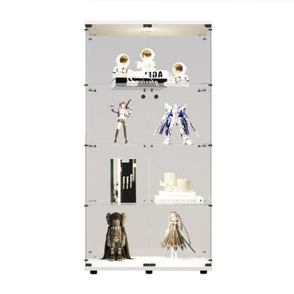 Two-door LED Lights Glass Display Cabinet 4 Shelves With Door, Floor Standing Curio Bookshelf For Living Room Bedroom Office, 64.7x31.7x14.3, White