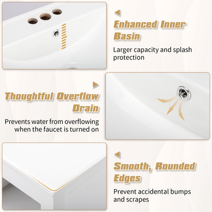 White MDF Painted Double Door Double Drawer With Masking Strip Basin Cabinet 91x46x82cm