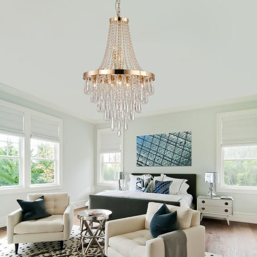 Golden Crystal Chandelier - Luxurious 5-Tier Modern Lighting for Elegant Interiors