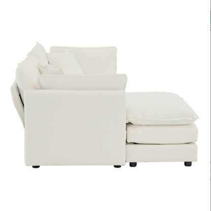 White 2-Seater Sectional Sofa with Ottoman | Viva