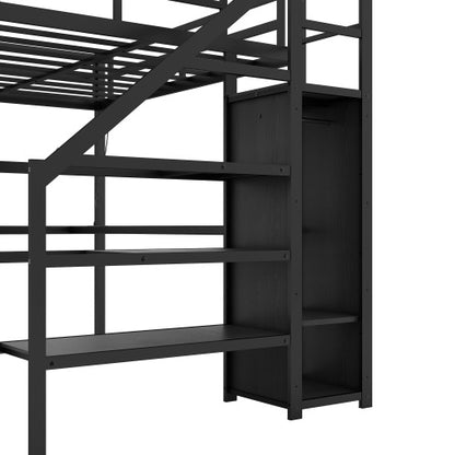Full-Size Loft Bed with L-Shaped Desk & Wardrobe – Smart & Stylish Living Solution