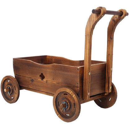 Wooden Wagon Planter Box – Mobile Garden Planter with 4 Wheels & Handle | Rustic Outdoor & Indoor Decorative Flower Cart